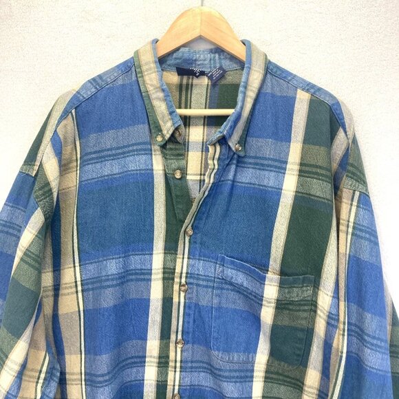 Vintage 90s Bon Homme Button Up Flannel Shirt Mens 2XLT Tall Plaid Long Sleeve - Picture 4 of 11